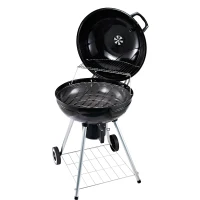 Outsunny Barbacoa de Carbón BBQ Picnic Ahumador Parilla con Termómetro Jardín Exterior Acampada Parilla de Carbón Vegetal con Ruedas y Estante Tapa y Tazón Esmaltados(m-1)