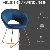 HOMCOM Esszimmerstuhl Wohnzimmerstuhl Bürostuhl Schminkstuhl modern samt blau Loungesessel mit goldenen Beinen ergonomische Sitzen bis 120kg belastbar Stahl 68 x 54 x 84 cm(m-6)