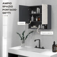 kleankin Armadietto con Specchiera Bagno a 2 Ante e Mensole Regolabili in Legno, 55x17x55cm, Grigio(m-4)