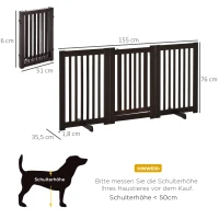 PawHut Absperrgitter Hund Freistehendes Verstellbares Schutzgitter mit Füßen 155 x 76 cm Holz Hundegitter Klappbar Treppenschutzgitter für Treppen, Türen, Küche, Flur, 3 Paneelen, Dunkelbraun(m-3)