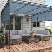 Outsunny Seven-Piece Rattan Garden Set, with Glass-Top Table - Mixed Grey(m-2)