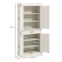 HOMCOM Kitchen Cupboard with 4 Doors, Freestanding Storage Cabinet with Wide Drawer and Shelves for Living Room, 180cm, White Wood Grain(m-3)