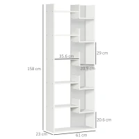 HOMCOM Modern Book Shelf with 11 Open Shelves, 6-Tier Bookcase, Freestanding Shelving Unit for Home Office and Study, White(m-3)