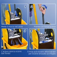 HOMCOM Secchio Lavapavimenti Professionale con Strizzatore Manuale, 4 Ruote e Maniglia in Metallo, Giallo(m-5)