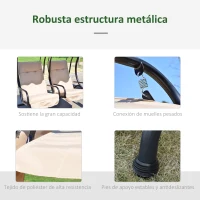 Outsunny Columpio de Jardín de 2 Plazas con Asientos Individuales Cojines Toldos Extraíbles y Mesas Laterales 170x136x170cm Beige(m-5)