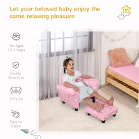 HOMCOM Toddler Chair Children's Armchairs Wood Frame w/ Footrest Anti-Slip Legs High Back Arms for Bedroom Playroom Cute Cloud Star Pink(m-5)