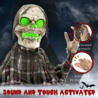 HOMCOM 70cm Groundbreaker Skeleton Halloween Animatronic, with Glowing Eyes(m-6)