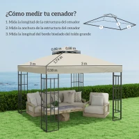 Outsunny Toldo de Recambio 3x3 m con Techo Doble con Orificios de Drenaje y Protección UPF30+ Crema Solo Toldo NO Incluye Marco(m-3)