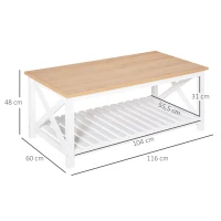 HOMCOM Table Basse rectangulaire dim. 116L x 60l x 48H cm étagère à Lattes Plateau Imitation chêne Clair MDF Blanc(m-3)