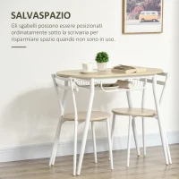 HOMCOM Sedie e Tavolo da Pranzo, Set 3 Pezzi con 2 Sedie e Tavolo Ovale con Ripiano, in MDF e Acciaio(m-5)