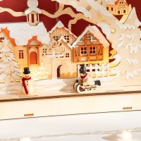 HOMCOM Escena Navideña con 12 Luces Pueblo Navideño Iluminado Decoración de Navidad de Sobremesa 45x7x28 cm Natural(m-8)