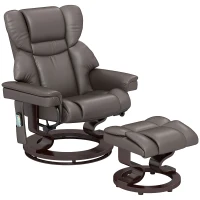 HOMCOM Massage Recliner Chair with Footstool, Upholstered Reclining Armchair with Adjustable Backrest, Steel Frame and Wood Base, Swivel Chair for Living Room, Bedroom, Brown(m-11)