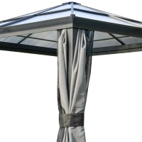 Outsunny 3 x 3(m) Hardtop Gazebo Canopy with Polycarbonate Roof, Aluminium Frame, Permanent Pavilion Garden Gazebo with Netting and Curtains for Patio, Deck, Dark Grey(m-9)