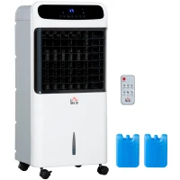 HOMCOM Climatizador 4 en 1 con Control Remoto 3 Modos 3 Velocidades Temporizador y Pantalla Táctil 38x35x81 cm Blanco(m-1)
