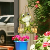 Outsunny Hanging Garden Statue, Vivid Frog on Swing Art Sculpture, Outdoor Ornament Home Decoration, Green(m-2)