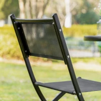 Outsunny Ensemble bistro de jardin 3 pièces 2 chaises pliables + table basse ronde verre trempé métal époxy toile en maille haute densité(m-7)