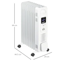 HOMCOM 2000W Digital Oil Filled Radiator, 9 Fin, Portable Electric Heater with LED Display, Timer, 3 Heat Settings, Safety Cut-Off and Remote Control, White(m-3)