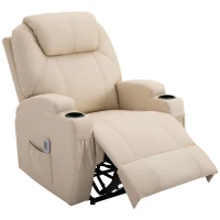 HOMCOM Fernsehsessel Elektrisch Relaxsessel mit Liegefunktion Aufstehhilfe Massage Massagesessel mit verstellbar Rückenlehne Seitentasche Getränkehalter TV Sessel bis 160kg für Wohnzimmer Cremeweiß(m-10)