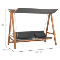 Outsunny Hollywoodschaukel mit Bettfunktion 3-Sitzer Gartenschaukel Holzschaukel mit verstellbarem Sonnendach Schaukelbank belast 250kg Gartenliege für Terrasse, 225,5 x 113 x 180 cm Grau+Teak(m-3)