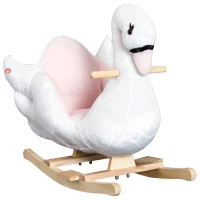 HOMCOM Cavallo a Dondolo a Forma di Cigno con Musica, Cavalluccio a Dondolo con Struttura in Metallo e Legno, Rivestimento Peluche, 60x32x55cm, Bianco(m-1)