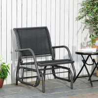 Outsunny Outdoor Garden Glider Chair, Metal Frame Single Armchair Swing Seater w/ Breath Mesh Fabric Seat, Curved Backrest, Armrests, for Living Room, Patio, Porch, Dark Grey(m-4)