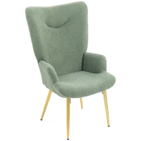 HOMCOM Sedia per Soggiorno con Schienale Alto in Acciaio e Tessuto Effetto Sherpa, 73x68x111 cm, Verde e Oro(m-10)