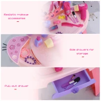 HOMCOM Kids Pretend Vanity Table Stool Beauty Pretend Princess Dressing Table Play Set with Mirror Lights Music & Makeup Accessories for Girls 3 Years Old Pink(m-7)