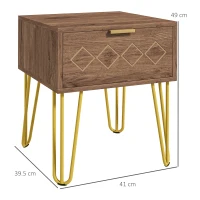HOMCOM Bedside Table Set of 2 with Drawer, Wooden Nightstand, Modern Sofa Side Table with Gold Tone Metal Legs for Bedroom(m-3)