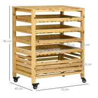 Outsunny Gemüsehorde mit 5 Regalen, Obstkiste, Gemüsekiste, wetterbeständig, 4 Rollen, 73 cm x 45 cm x 91 cm, Natur(m-3)