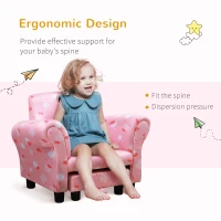HOMCOM Toddler Chair Children's Armchairs Wood Frame w/ Footrest Anti-Slip Legs High Back Arms for Bedroom Playroom Cute Cloud Star Pink(m-4)