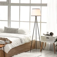HOMCOM Lámpara de Pie con Trípode de Metal Pantalla de Tela E27 Máx. 40W e Interruptor de Pie Diseño Moderno para Salón Estudio Dormitorio 50x50x170 cm Blanco y Negro(m-7)