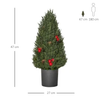 HOMCOM Mini-Weihnachtsbaum mit roten Beeren und Tannenzapfen, inkl. Übertopf 27 cm x 27 cm x 47 cm, Mehrfarbig(m-3)