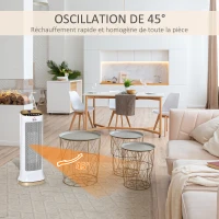 HOMCOM Chauffage d'appoint 1000W/2000W PTC chauffage électrique LED tactile 45° oscillation minuterie 8H télécommande blanc(m-4)