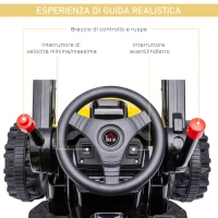 HOMCOM Escavatore Cavalcabile per Bambini a Batteria 6V con Doppio Motore, Velocità 1.5-2.5 km/h, Ruspa Giocattolo per Bambini di 3-5 Anni con Suoni e Luci, 132x62x65 cm, Giallo(m-6)