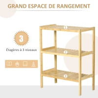 HOMCOM Étagère en bambou 3 niveaux - étagère pour plantes pots de fleurs - étagère de salle de bain - meuble de rangement salon cuisine bureau entrée - étagères à lattes - dim. 62L x 33l x 80H cm(m-6)