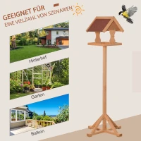 PawHut Vogelfutterhaus mit Ständer wetterfestes Dach Holz Vogelhaus Futterhaus Vogelständer Spielstand für den Aussenbereich Natur 55 x 55 x 144 cm(m-4)