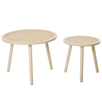 HOMCOM  2er Set Kaffeetisch Couchtisch mit Rattan-Tischplatte Stapeltisch Beistelltisch Kaffeetisch MDF Natur 40 x 40 x 40 cm/60 x 60 x 45 cm(m-10)
