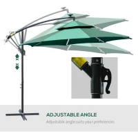 Outsunny 3m LED Light Overhanging Parasol - Green(m-6)