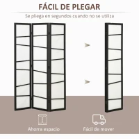 HOMCOM Biombo de 3 Paneles Divisor de Habitación Plegable 120x170 cm Separador de Ambientes para Oficina Salón Negro y Blanco(m-6)