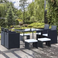 Outsunny Sitzgruppe für 8 Personen Polyrattan Gartenset Sitzgarnitur Schwarz(m-2)