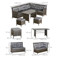 Outsunny Gartenmöbel-Set aus PE-Rattan, für 5 Personen, Rattan-Lounge-Set, abnehmbare Polster, Grau + Braun(m-3)