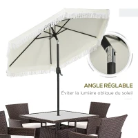 Outsunny Parasol de jardin inclinable parasol avec manivelle à franges style bohème 6 baleines Ø 225 x 223H cm crème et mât noir(m-4)