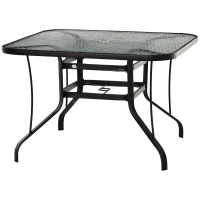 Outsunny Mesa de Cristal de Jardín con Agujero para Sombrilla Mesa para Comer Cuadrada con Marco de Acero para Exterior Terraza Balcón 106,5x106,5x71 cm Negro(m-11)