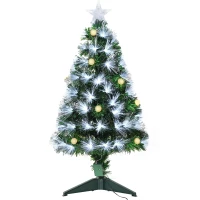 HOMCOM Albero di Natale Artificiale 90cm con Luci Incorporate e 90 Rami, Albero di Natale con Luci a LED e Fibre Ottiche, Base Pieghevole Rimovibile(m-10)