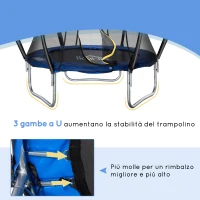 HOMCOM Trampolino Elastico Fitness Blu a 36 Molle per Adulti e Bambini con Rete di Protezione e 3 Gambe a U, Ø225x235 cm(m-5)