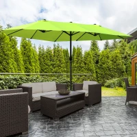 Outsunny Doppelsonnenschirm 455 x 270 cm Gartenschirm mit Handkurbel oval stabil Metallstange Marktschirm Doppelsonnenschirm Terrassenschirm Sonnenschutz für Strand Balkon Terrasse Garten Grün(m-2)