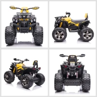 HOMCOM Quad Eléctrico 12V para Niños +3 Años con 2 Motores Faros Música Neumáticos de Suspensión Botones Avance y Retroceso Vehículo Eléctrico a Batería 100x65x73 cm Amarillo(m-8)