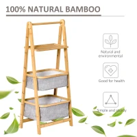 HOMCOM Foldable Bathroom Rack 3-Tier Ladder Shelf Lightweight Storage Organizer Space Saver for Bathroom, Laundry, Balcony(m-4)