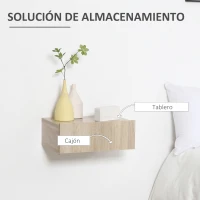 HOMCOM Set de 2 Mesitas de Noche Flotantes con 1 Cajón Diseño Montado en la Pared Estilo Moderno 40x30x15 cm Natural(m-4)
