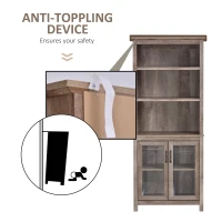 HOMCOM Free standing Kitchen Cupboard with 3 Open Shelves, Glass Door Cabinet, Storage Unit Home Organisation, Brown(m-7)